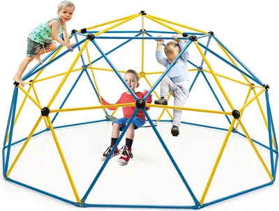 Produktbild von COSTWAY Ø 305cm Kletterkuppel mit Schaukel, Klettergerüst in Kuppelform, Indoor-/Outdoor-Spielgerät, Kletterleiter für Kinder von 3 bis 10 Jahren, ideal für Hinterhof, Garten, 363 kg Belastbar