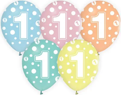 Image de Ballons numéro 1 anniversaire 12" 5pcs Godan