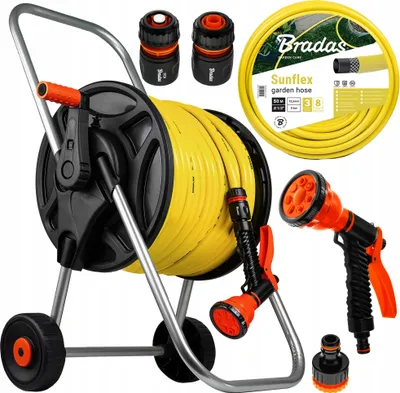 Produktbild von Bradas Set Gartenschlauch SUNFLEX 1/2" 50m | 3 Anschlüsse + wagen | Gelb