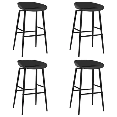 Four black bar stools are arranged in a grid on a white background.