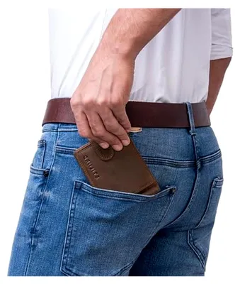 Produktbild von Lino Geldbörse aus Leder mit Geldklammer und Münzfach für Herren, Vintage Slim Wallet mit RFID-Schutz in Schwarz