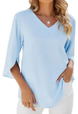 Produktbild von Chiffonbluse Damen – Lässig, 3/4 Ärmel – A-sky Blau