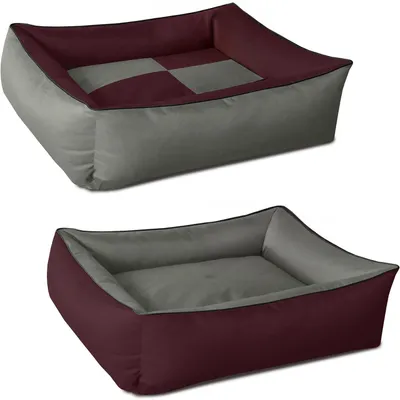 Image de Lit pour chien BedDog 2 en 1, lavable, coussin pour chien avec rebord, canapé pour chien, CHERRY-ROCK (bordeaux/gris), (XXXL) env. 145 x 105 x 28 cm