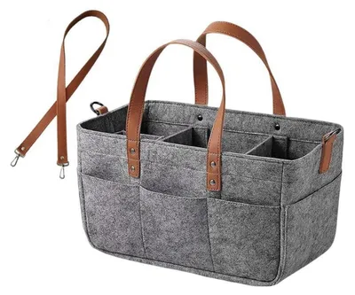 Immagine prodotto di Borsa in feltro, ideale per la spesa, con scomparti, tracolla, grande, pieghevole, color grigio scuro, dimensioni 33x23x18,5 cm