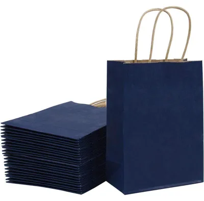 Immagine prodotto di Sacchetti regalo in carta kraft, colore blu navy, confezione da 25 pezzi, dimensioni 33 x 25,4 x 12,7 cm, con maniglie