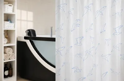 Produktbild von OBI Deco-Line Billy Duschvorhang 180x200 Weiß Blau | Maritim Möwen Textil Polyester