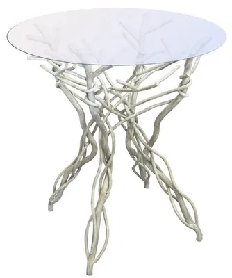 Image de Casa Padrino Luxe Table Art Nouveau Gris Ø 60 x H. 75 cm - Table de jardin en fer forgé forgé à la main avec plateau en verre - Meubles de jardin et de salle à manger de luxe Art Nouveau