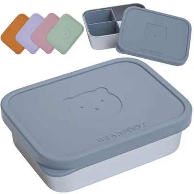 Edelstahl Brotdose Kinder mit Silikondeckel, Blau, 1.200 ml