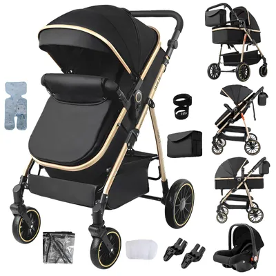 Productafbeelding van Babywagen, 3-in-1 reisysteem, lichtgewicht en opvouwbaar, ZWARTGOUD