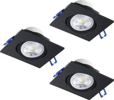 Productafbeelding van Set van 3 inbouwspots Saliceto vierkant zwart 6,4W