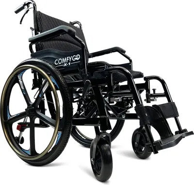 Produktbild von COMFYGO X-1 SE Rollstuhl – Faltbarer Transportrollstuhl manuell, leicht & klappbar mit abnehmbaren Rädern – Reiserollstuhl für Erwachsene – Schwarz