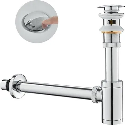 Produktbild von Ibenzoa® Universal Siphon-Set für Waschbecken mit Überlauf, Zinklegierung, Pop-up Ablaufventil, verstellbar 110–120 mm, Chrom, 1 1/4 Zoll
