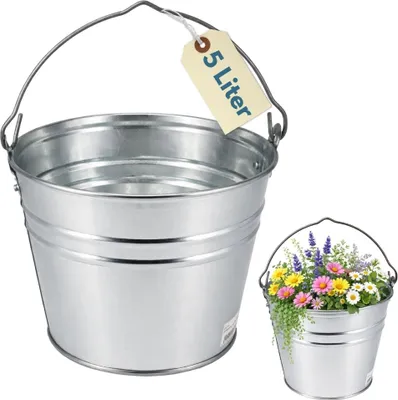 Produktbild von Zinkeimer Ascheeimer Metalleimer verzinkt Blecheimer für Garten Asche Eimer 5 L Blumentopf Metall Eimer Wassereimer Baueimer Futtereimer Garteneimer Dekoeimer 1 St.