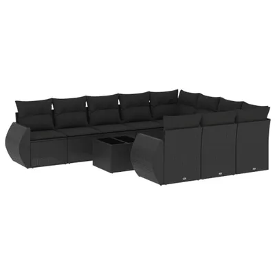 Produktbild von vidaXL 11-tlg. Garten-Sofagarnitur mit Kissen Schwarz Poly Rattan