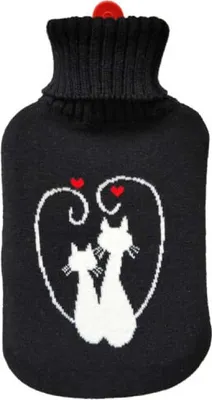 Produktbild von Schwarze Warmwasserflasche Modell Liebende Katzen 2 l