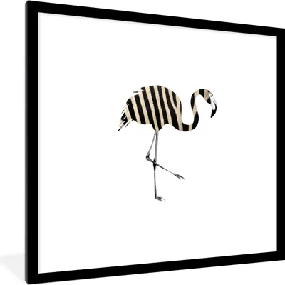 Produktbild von MuchoWow® MuchoWow® Gerahmtes Poster Flamingo - Linie - Muster 40x40 cm - Poster mit zchwarzem Bilderrahmen - Poster - Plakat im Rahmen