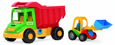 Zdjęcie produktu dla Samochód typu multitruck z ładowarką, z tworzywa sztucznego, 38 cm, 2 kolory, w siateczkowym opakowaniu, od 12 miesięcy, Wader