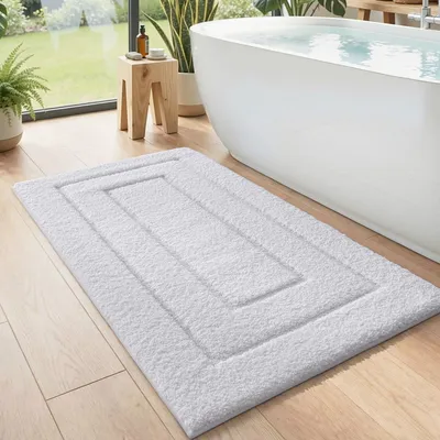 Image de Tapis de bain antidérapant en microfibre douce, absorbant, lavable en machine, pour la douche, la baignoire et les toilettes, blanc, 60 x 110 cm