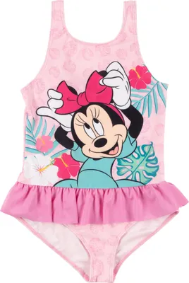 Produktbild von Disney Minnie Mouse Badeanzug mit Rüschen für Mädchen - Kinder Schwimmanzug Einteiler Rosa 110-116