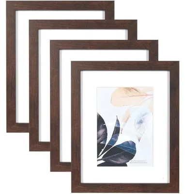 Productafbeelding van Houten fotolijsten van walnoot, 25,4 x 20,3 cm, set van 4 stuks, geschikt voor wandmontage en als vrijstaande decoratie