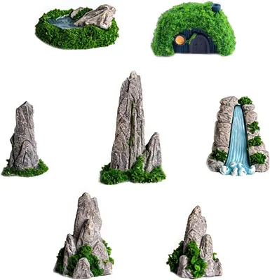 Imagen del producto de Conjunto de mini rocas, de 7 piezas, fabricadas en resina sintética, de color gris, para acuarios y jardines