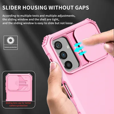 Produktbild von Galaxy A13 Hülle, Dual Layer Ständer Schutzhülle mit Schiebe Kamera Schutz für Samsung Galaxy A13 5G / 4G Pink