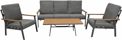 Produktbild von Lounge Set, 4-teilig (2x Sessel, 1x Sofa, 1x Tisch) in Holzoptik
