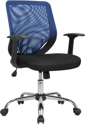 Produktbild von Bürostuhl Daaro, Mesh Chefsessel mit Armlehnen, Ergonomischer Bürositz, 60x54h90/98 cm, Schwarz und Blau