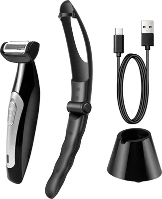 Produktbild von Elektrischer Rückenrasierer mit ergonomischem Griff, IPX7, wasserdicht, für Männer, Körperhaarschneider, wiederaufladbar über USB, Hand-Haarentfernungswerkzeug
