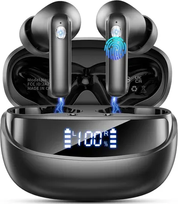 Produktbild von Bluetooth 5.4 In-Ear Kopfhörer Kabellos HiFi Stereo ENC Mikrofone LED Display 50 Std Spielzeit USB-C IP7 Wasserdicht Touch Schwarz