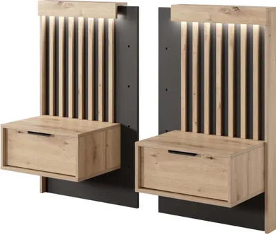 Produktbild von FURNLUX Nachttisch Tally Beige Und Schwarz 51cm / Hauptfarbe: Beige / Abmessungen: 51 x 104 x 40 cm