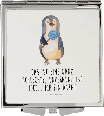 Produktbild von Mr. & Mrs. Panda Schminkspiegel Pinguin Lolli - Weiß - Geschenk, Süßigkeiten, Taschenspiegel, Kosmetikspiegel, Spruch, Handspiegel, Mini Spiegel, Pinguine, Unvernünftig