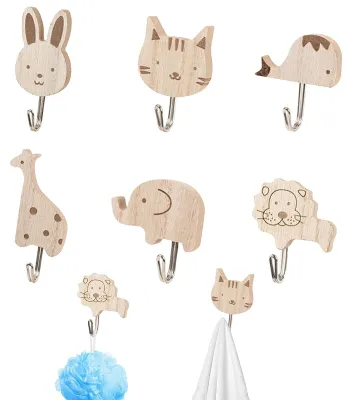 Kinder-Kleiderhaken aus Holz, 6er-Set, niedliche Tiermotive