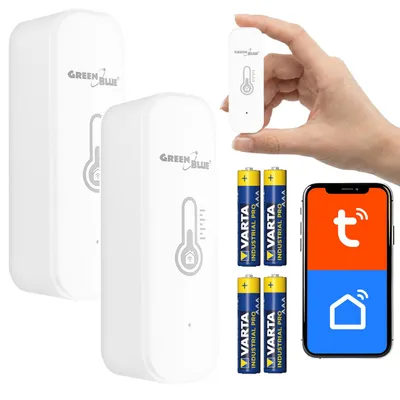 Produktbild von 2xGreenBlue WLAN-Temperatur- und Feuchtigkeitssensor Android/iOS/Alexa/Google Home 3,0 V DC LR03x2 GB737+ 4x Varta Industrial 4003 AAA-Alkalibatterien
