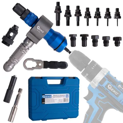 Zdjęcie produktu dla GEKO Nitownica do wiertarki, zestaw do nakrętek M3-M12 i nitów 2,4-6,4 mm G01354