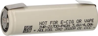 Produktbild von Molicel INR21700-P42A 3,7V 4200mAh 45A Li-Ion 21700 Akku flat top U-Lötfahne