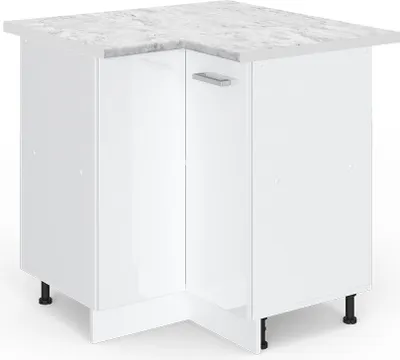Produktbild von Vicco Eckunterschrank R-Line, 75.6 cm, AP Marmor, Weiß Hochglanz/Weiß