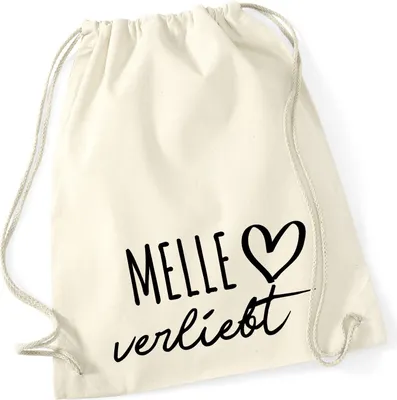 Produktbild von Huuraa Turnbeutel Melle verliebt 12 Liter Natural Baumwolle Rucksack Geschenkidee