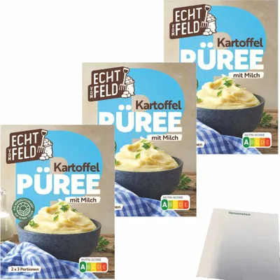 Produktbild von Echt vom Feld Kartoffelpüree mit Milch 3er Pack (3x200g Packung) + usy Block
