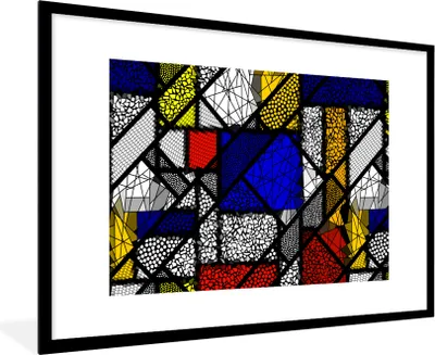 Produktbild von MuchoWow® Gerahmtes Poster Mondrian - Glasmalerei - Alte Meister - Kunstwerk - Abstrakt - Malerei 90x60 cm - Poster mit Schwarzem Bilderrahmen Wandposter Rahmen Foto Bilder - Wanddekoration - Fotos
