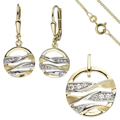 Produktbild von JOBO Schmuck-Set 333 Gold Gelbgold mit Zirkonia Ohrringe und Kette 45 cm