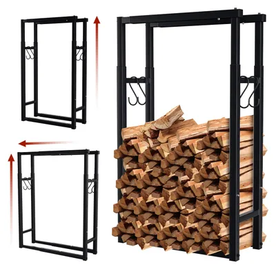 Obrázok produktu pre Ikodm, kovový regál na drevo, 60-100 cm, úložný priestor na drevo, regál na drevo do obývačky, stojan na drevo