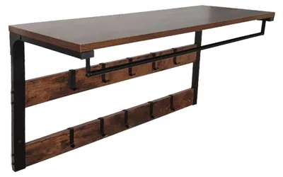 Produktbild von Relaxdays Wandgarderobe, 10 Haken, Ablage & Kleiderstange, HBT 42x80x30 cm, Industrial, MDF, Metall, dunkelbraun/schwarz