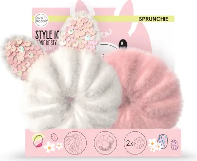 Produktbild von invisibobble Scrunchie Set for Girls - 2 Plush Scrunchies with Bunny Ears in White and Pink - Super Cute Hair Accessories