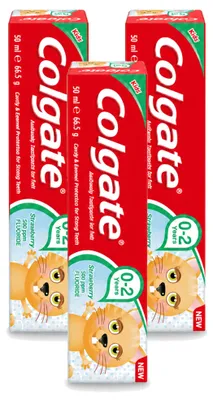 Produktbild von 3 x Colgate Kindertandpasta Erdbeere - 0 bis 2 Jahre - 50 ml - Vorteilspackung - 3 Stücke