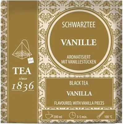 Produktbild von Schwarztee Vanille aromatisiert 50 Pyramidenbeutel im Sachet à 3 g