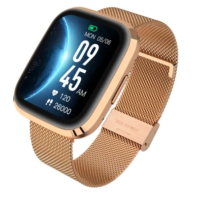 A close-up studio shot of a smartwatch.