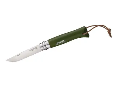 Produktbild von Opinel-Messer Nr. 8, 12C27, Buchenholzgriff khaki, Lederriemen