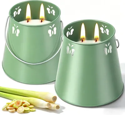 Image de Bougies à la citronnelle pour l'extérieur, grandes bougies à la citronnelle (300 heures de combustion), lot de 2 bougies à la citronnelle pour l'extérieur, bougies parfumées à la cire de soja 100% naturelle