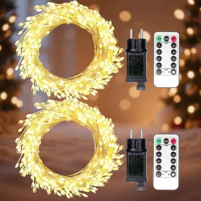 2er-Set Lichterketten 200 LEDs 6 m warmweiß mit Fernbedienung